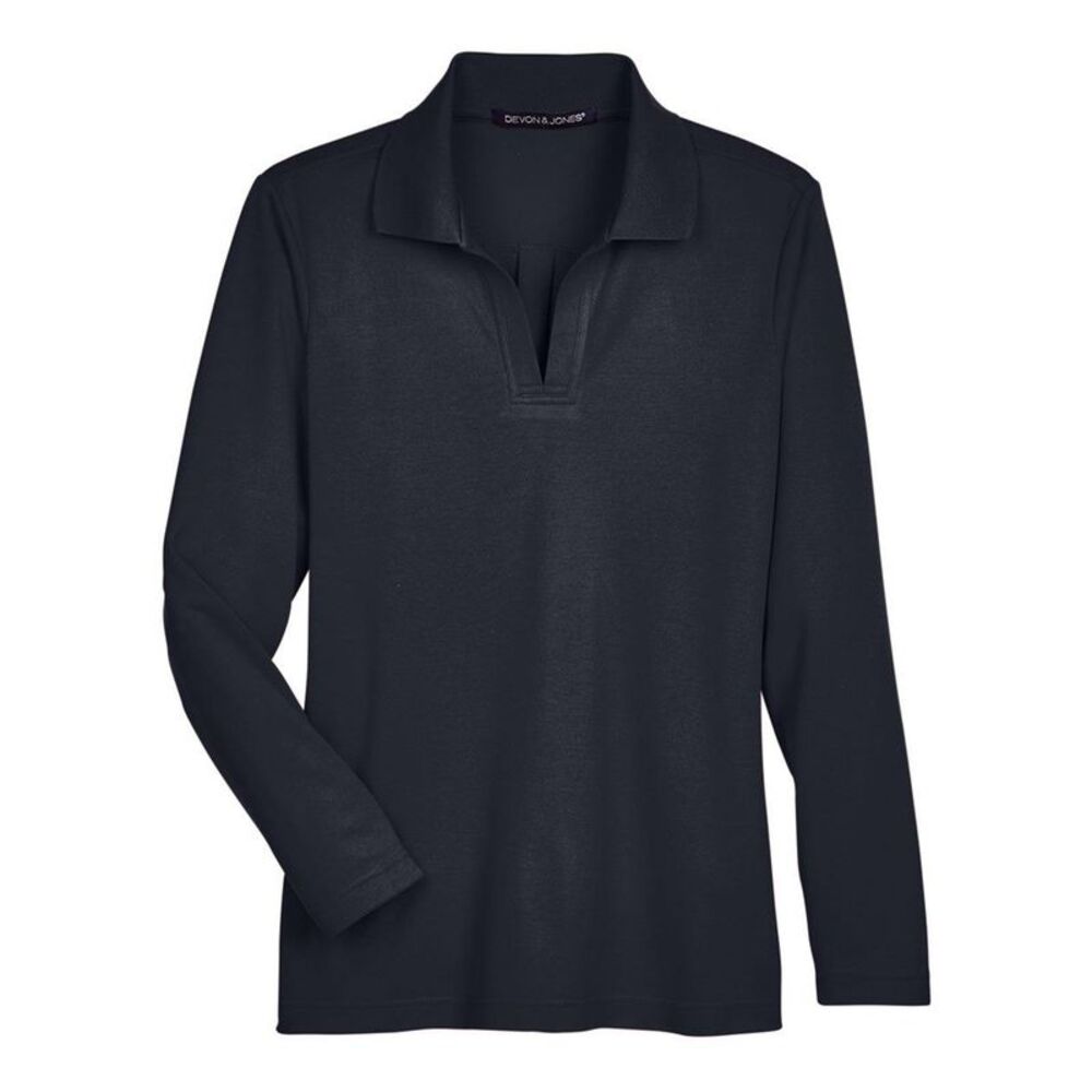 Devon & Jones Women's CrownLux PerformancePlaited Long Sleeve Polo / Black